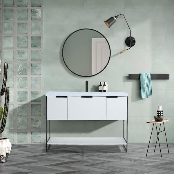 32 in. W x 32 in. H Round Aluminium Alloy Framed Wall Bathroom Vanity Mirror in Matte Black