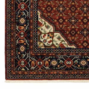 Red Blue Ivory and Orange 2 ft. x 6 ft. Oriental Power Loom Stain Resistant Fringe with Runner Rug