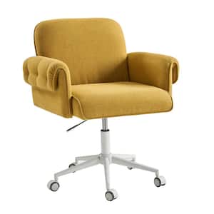 Andreas Creamy Style Upholstered Swivel Task Chair with Padded Arms and Metal Feet in Mustard