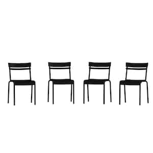 Black Steel Outdoor Dining Chair in Black Set of 4