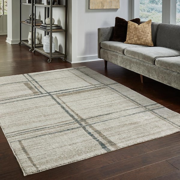 Apex Beige 7 ft. x 10 ft. Distressed Geometric Block Polyester Indoor Area Rug