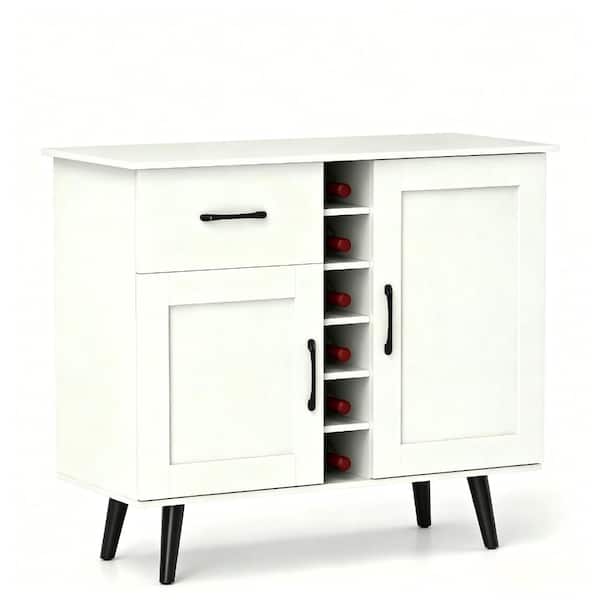 White Wine Bar Buffet Cabinet 35.5 in. x 16 in. x 31 in. with 6-Bottle Rack and Soft-Close Hinges