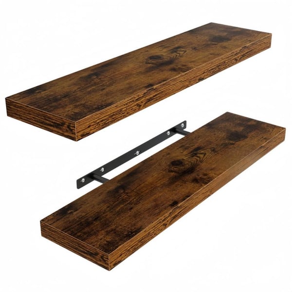 30 in.W x 6.5 in.D Brown Floating Shelves for Wall,Set of 2 Rustic Wood Wall Shelves with Invisible Brackets