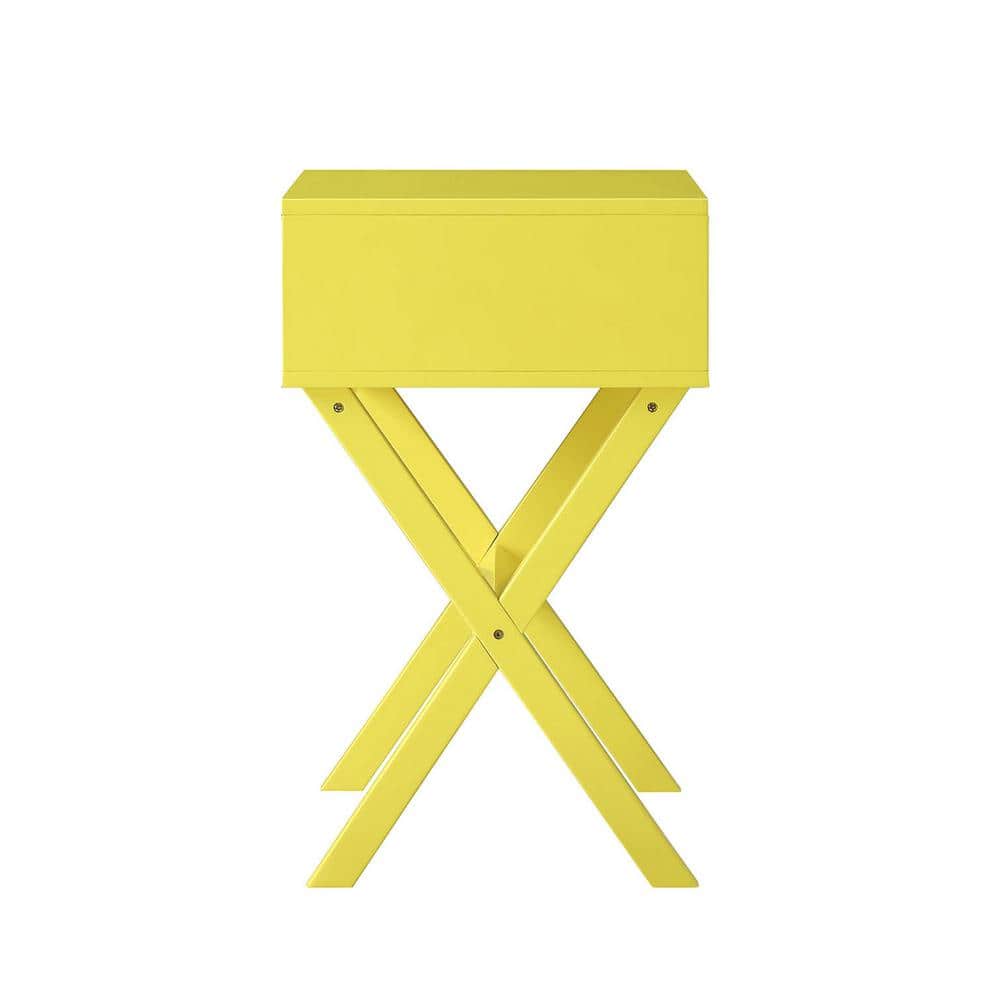 Yellow Wood End Table with Storage Drawer