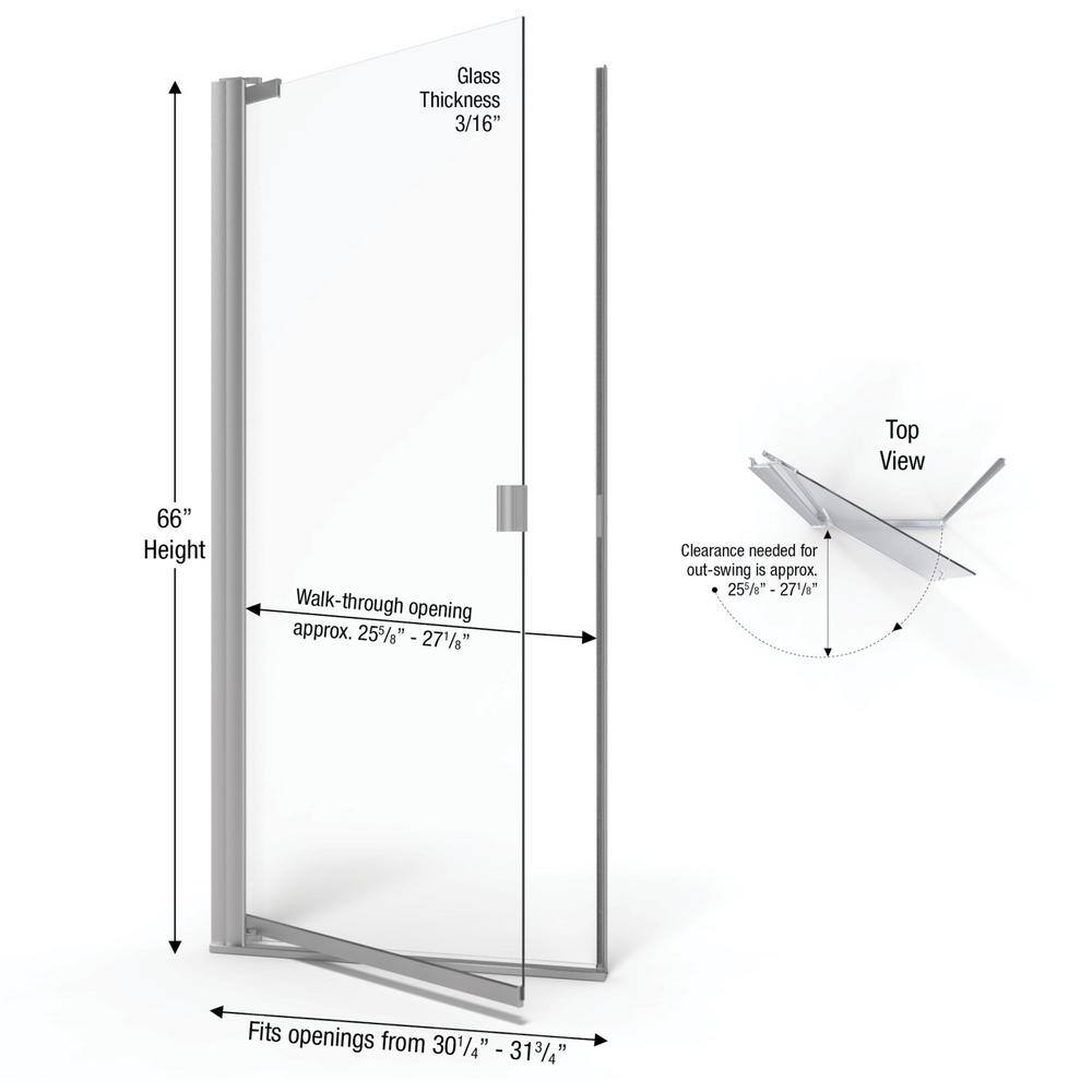 Armon Brushed Nickel 66" Semi-Frameless Pivot Shower Door