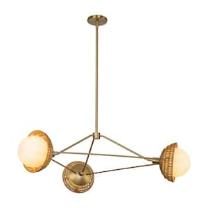 Perth 40 in. 3 Light 40-Watt Brushed Gold/Opal Glass Chandelier