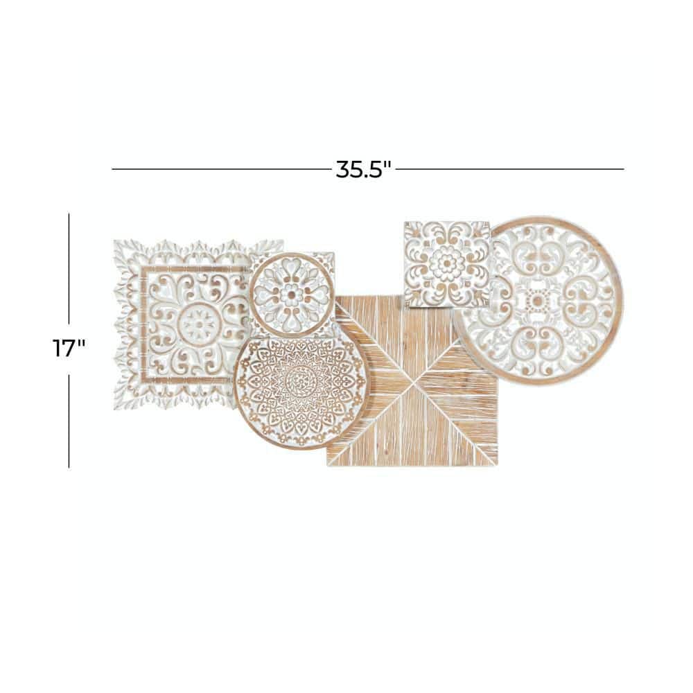 White and Light Brown Weathered Wood Floral Wall Sculpture