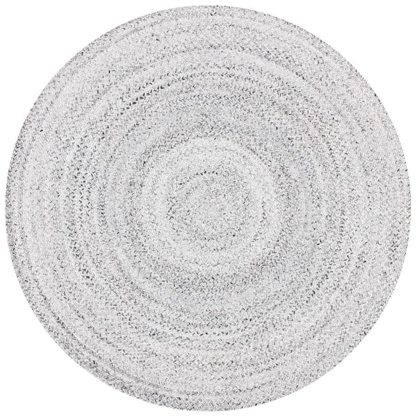 SAFAVIEH Braided Silver/Charcoal 8 ft. x 8 ft. Round Solid Area Rug