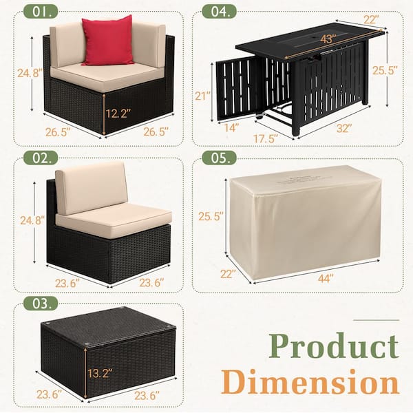 Tozey 8-Piece Patio Conversation Set with 50,000 BTU Propane