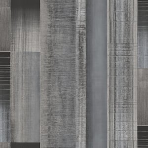 TexStyle Collection Black and Grey Agen Stripe Metallic Finish Non-Pasted on Non-Woven Paper Wallpaper Roll