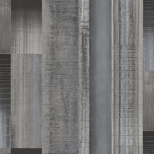 Unbranded TexStyle Collection Black and Grey Agen Stripe Metallic Finish Non-Pasted on Non-Woven Paper Wallpaper Roll