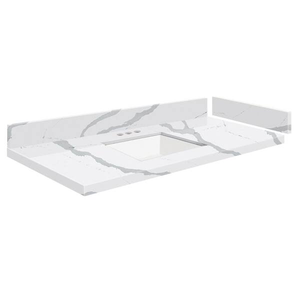 Transolid Silestone 39.5 in. W x 22.25 in. D Quartz White Rectangular Single Sink Vanity Top in Bianco Calacatta