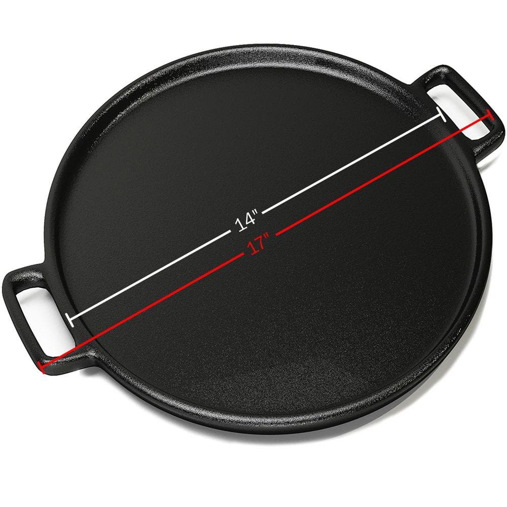 14" Black Cast Iron Round Pizza Pan with Handles