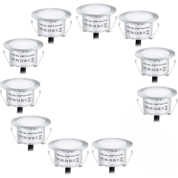 White Integrated LED Plug-in Recessed Stair Light, IP67 Waterproof with Light 3 Color Changing for Patio 10-Pack