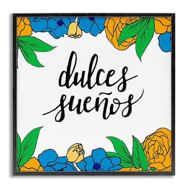 Stupell Industries Sweet Dreams Flowers by SD Graphics Studio Gray Framed Typography Giclee Art Print 12 in. x 12 in.