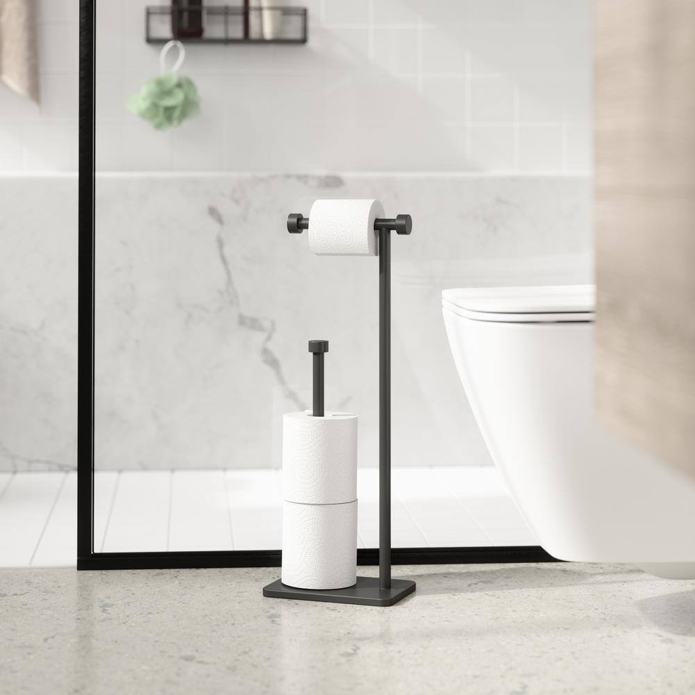 Black Freestanding Toilet Paper Holder with Reserve