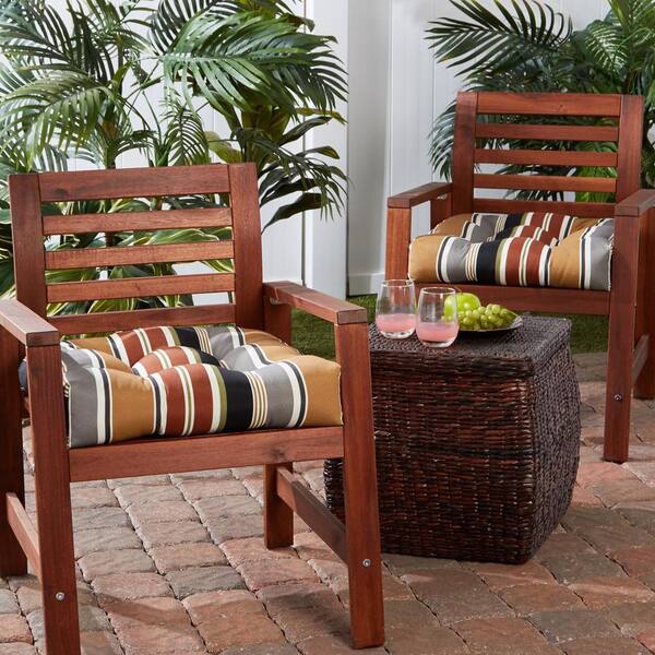 Brick Stripe 20 in. x 20 in. Tufted Square Outdoor Seat Cushion (2-Pack)