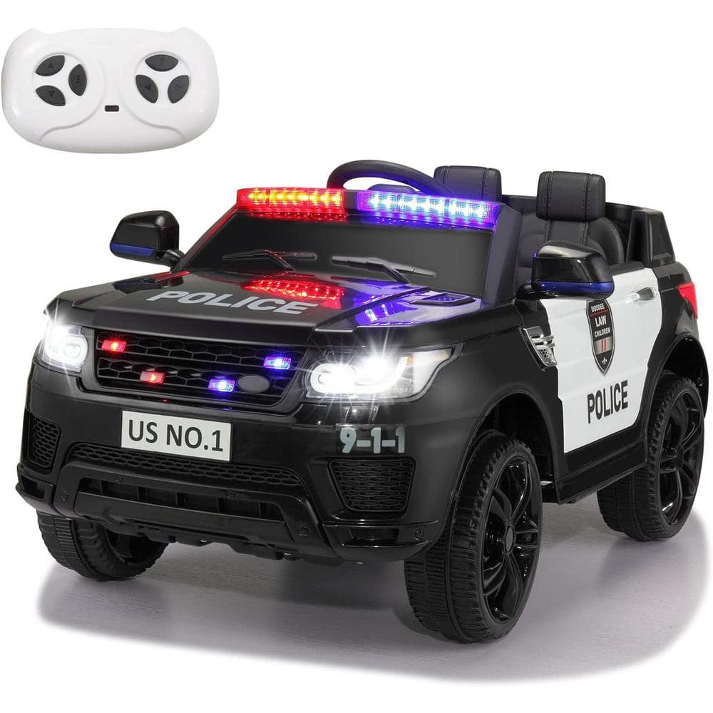 TOBBI 12 Volt Kid Ride on Police Car with Parental Remote Control in Black TH17W0442 The Home Depot