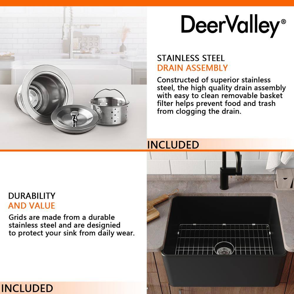 Matte Black Fireclay Single Bowl Farmhouse Kitchen Sink