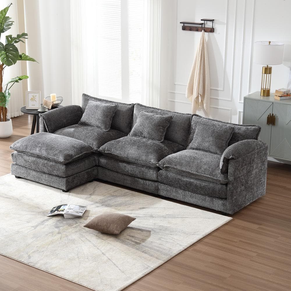 HOMEFUN 112 in. Square Arm 4-Piece L Shaped Chenille Modern Sectional ...