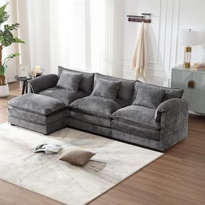 112 in. Square Arm 4-Piece L Shaped Chenille Modern Sectional Sofa in Gray with Moveable Ottoman