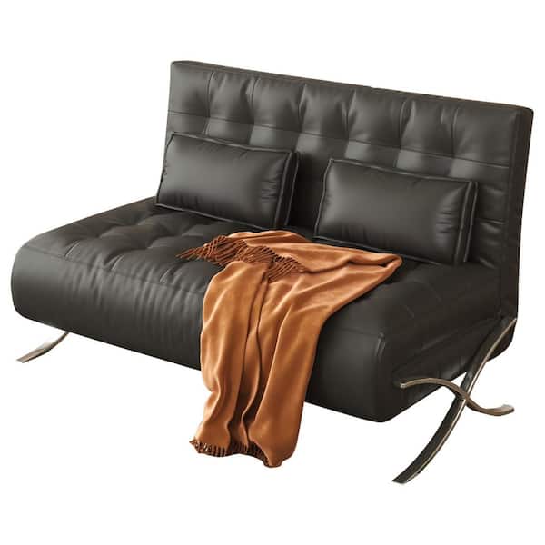 JASIWAY 43.3 in. W Black Technological Leather Sleeper Size 43.3 in. Sofa Bed
