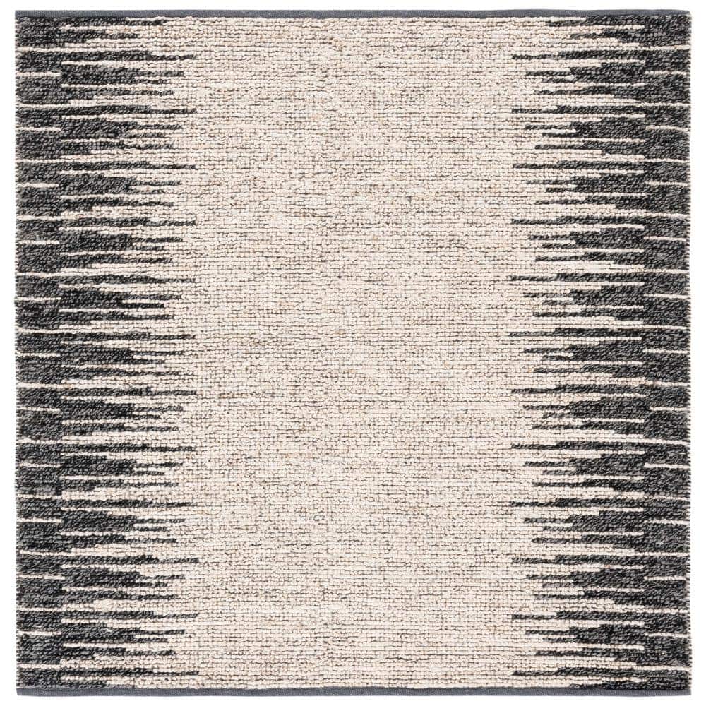 Bleach and Black Handmade Jute Wool Square Area Rug 6'x6'