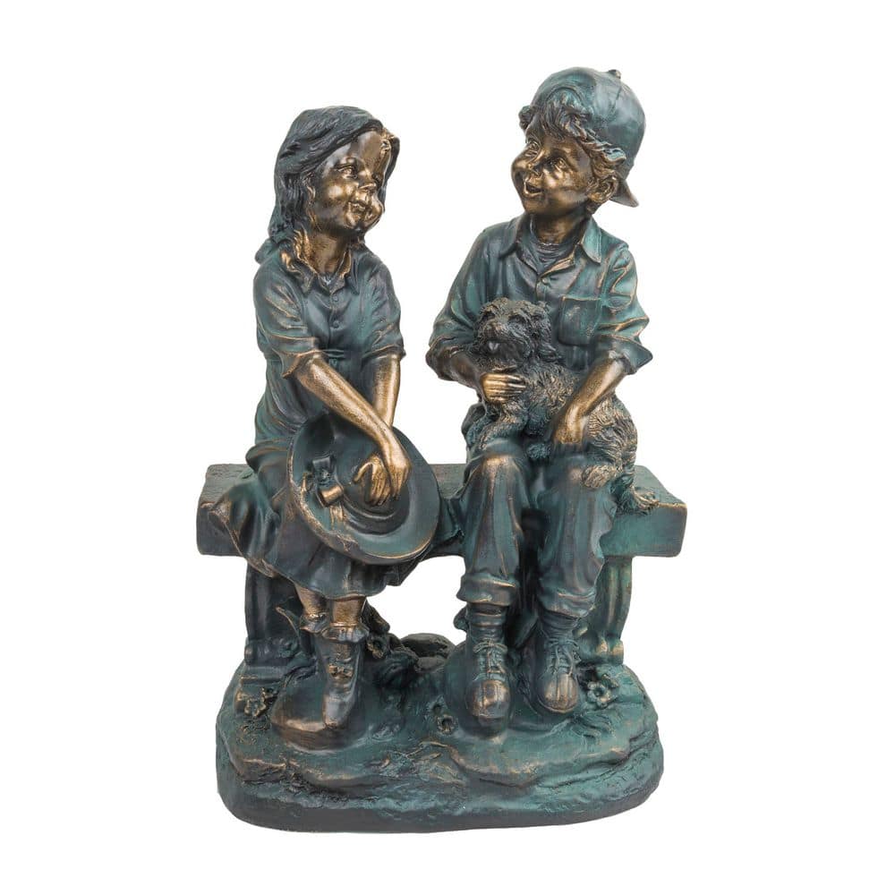16 in. Tall Indoor/Outdoor Girl and Boy Sitting on Bench with Puppy Statue Yard Art Decoration price history on PriceWatchPro