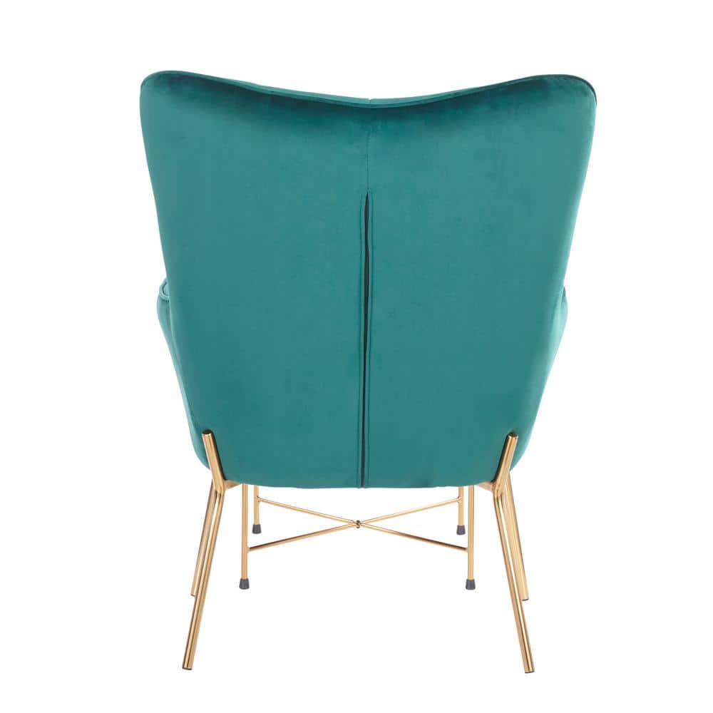 Izzy Contemporary Green Velvet and Gold Metal Arm Chair