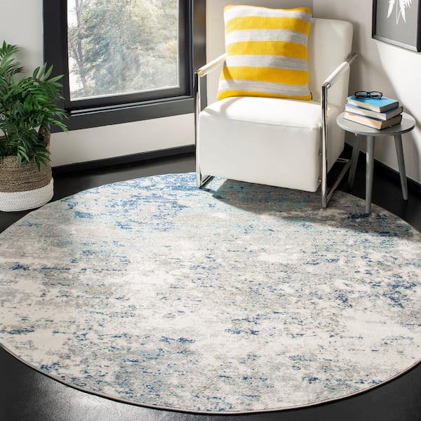Brentwood Light Gray/Blue 8 ft. x 8 ft. Round Abstract Area Rug