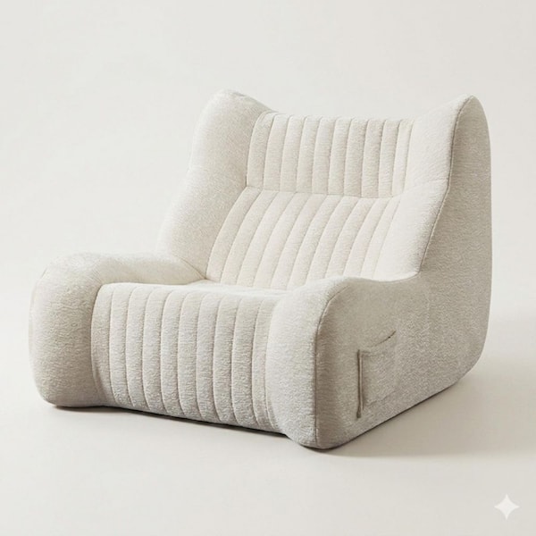 Finn White Chenille Fabric and High-Resilience Sponge Bean Bag Polyester with Armrests