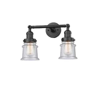 Small Canton 16.5 in. 2-Light Oil Rubbed Bronze Vanity Light with Seedy Glass Shade