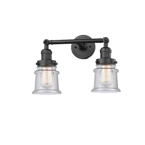 Innovations Small Canton 16.5 in. 2-Light Oil Rubbed Bronze Vanity Light with Seedy Glass Shade