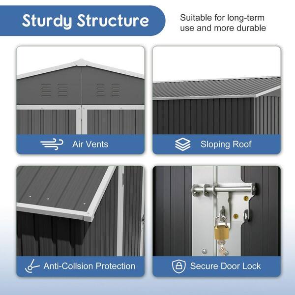 Zeus & Ruta 10 ft. W x 10 ft. D Black Metal Shed with Lockable