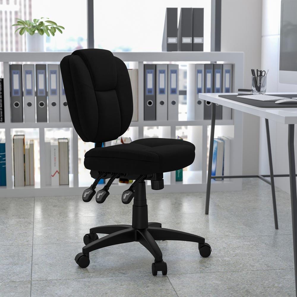 ErgoComfort Mid-Back Black Fabric Swivel Task Chair with Pillow Top