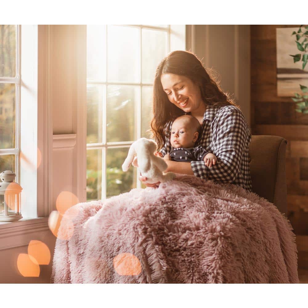 Rose Dust Faux Fur Reversible King Blanket with Sherpa Fleece