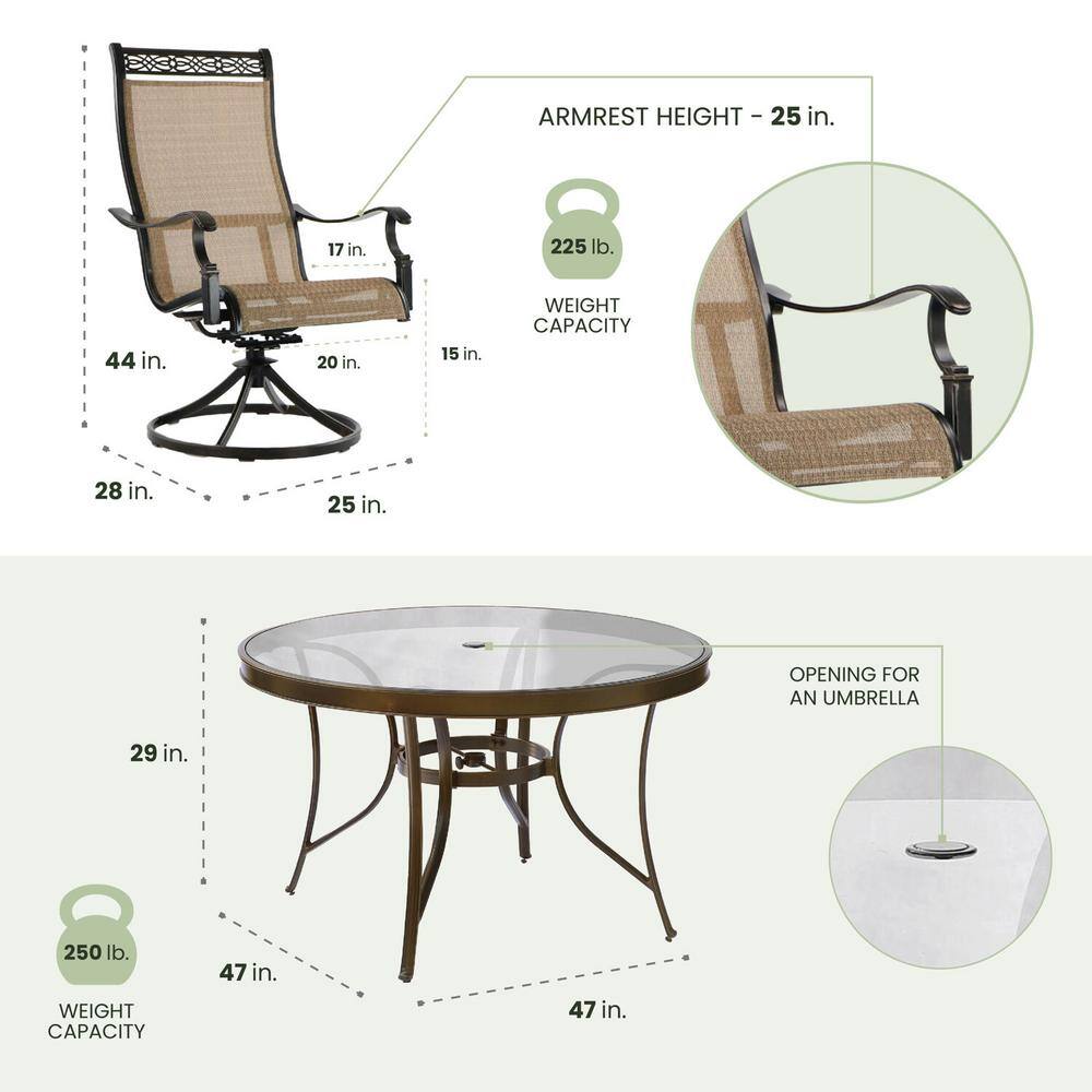 Monaco 5-Piece Bronze Aluminum Outdoor Dining Set with Tan Sling Chairs