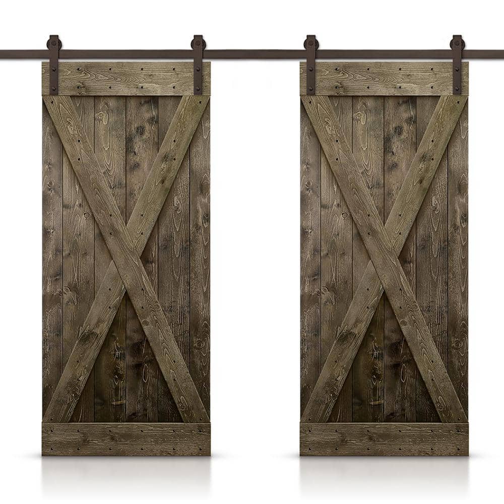 X 56 in. x 84 in. Espresso Stained DIY Solid Knotty Pine Wood Interior Double Sliding Barn Door with Hardware Kit price history on PriceWatchPro