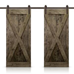X 80 in. x 84 in. Espresso Stained DIY Solid Knotty Pine Wood Interior Double Sliding Barn Door with Hardware Kit