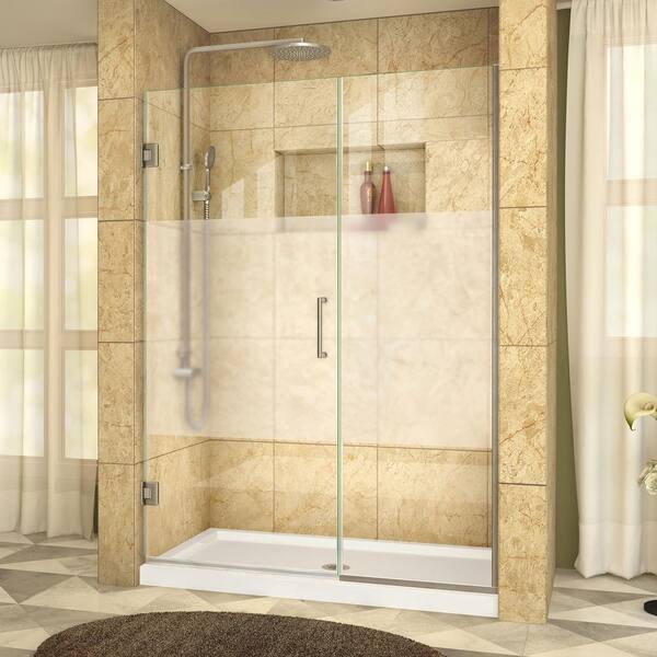 DreamLine Unidoor Plus 47 to 47-1/2 in. x 72 in. Frameless Hinged Shower Door in Brushed Nickel