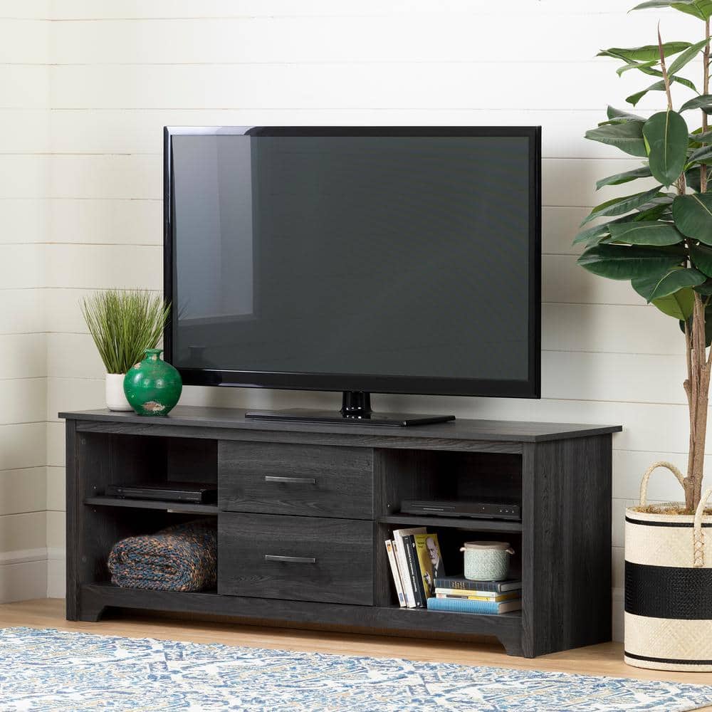 Gray Oak 60" TV Stand with Adjustable Shelves and Drawers