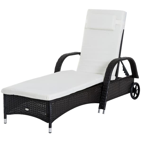 FORCLOVER Brown Wicker Outdoor Chaise Lounge with Cream White Cushions