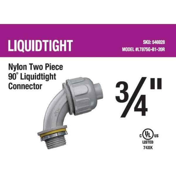 3/4 in. 2-Piece 90° Liquid Tight Connector (LT975G-B1-20R)
