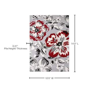 Modern Contemporary Floral Design Red 10 ft. x 14 ft. Indoor Area Rug