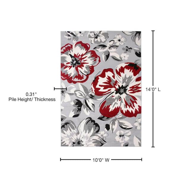 Modern Contemporary Floral Design Red 10 ft. x 14 ft. Indoor Area Rug