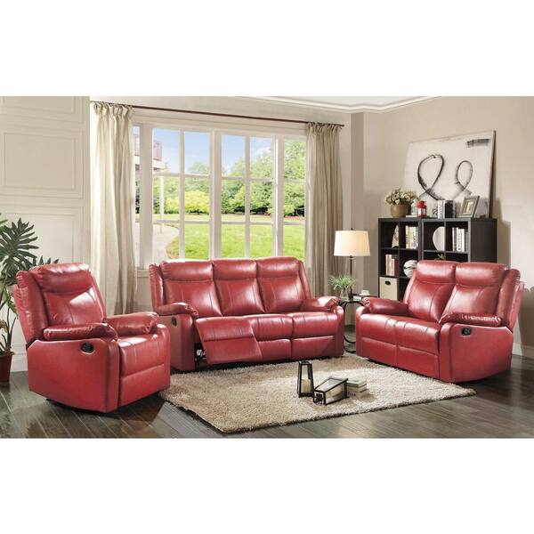 3 seater red leather recliner sofa