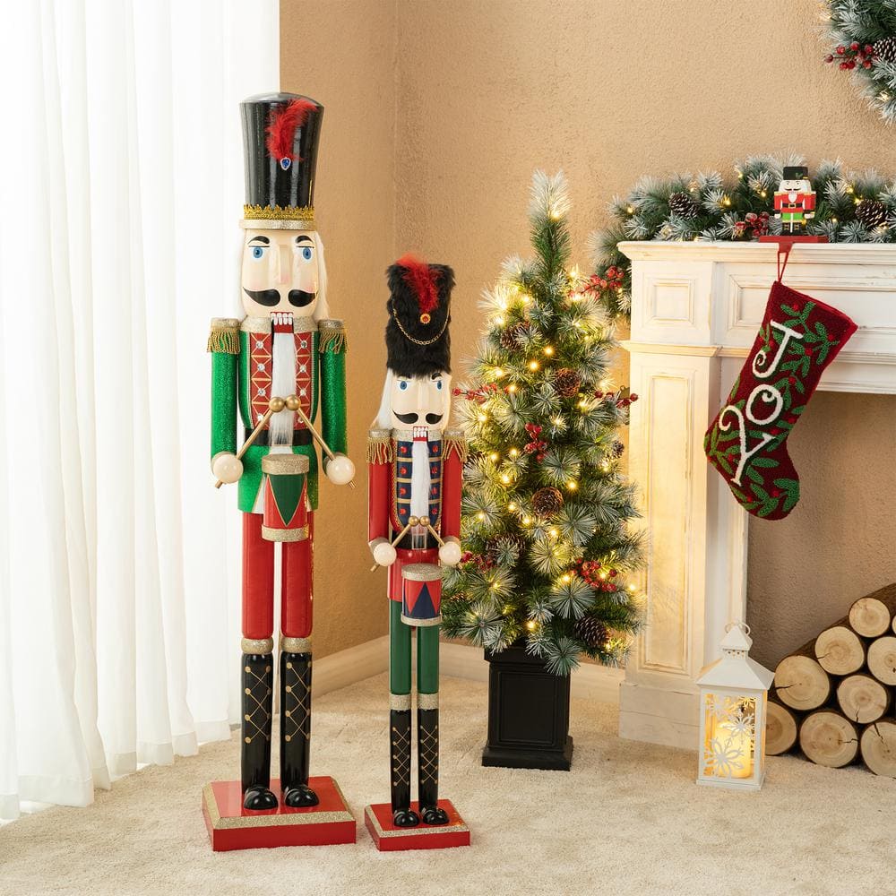 42" Red Green Gold Wooden Christmas Nutcracker with Felt Hat