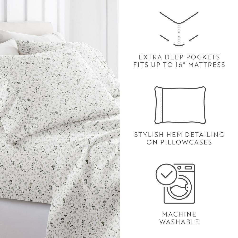 California King Ivory Floral Microfiber Wrinkle Proof Sheet Set