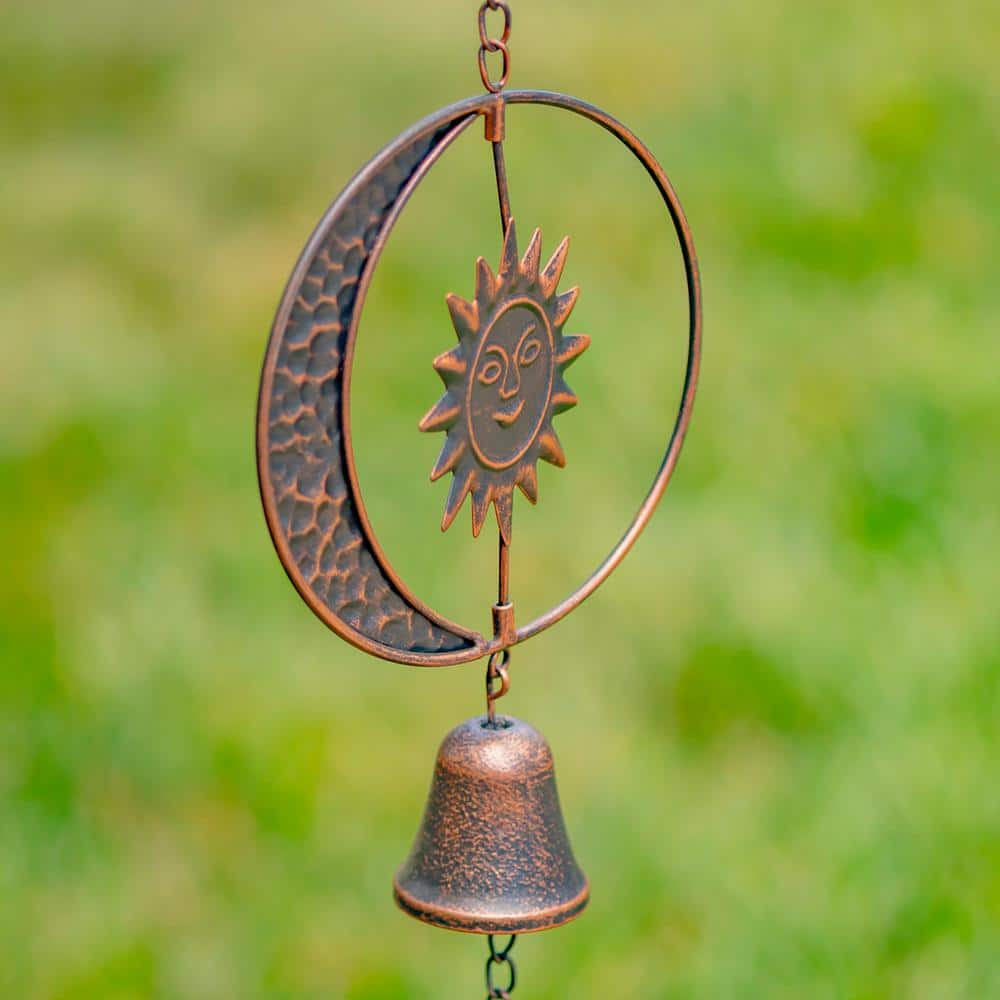 Zaer Ltd. International 76 Inch Long Antique Bronze Rain Chain with Crescent Moon-Sun