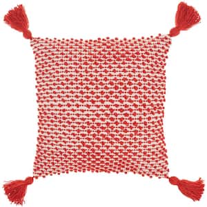 Red Embroidered 18 in. x 18 in. Indoor/Outdoor Throw Pillow
